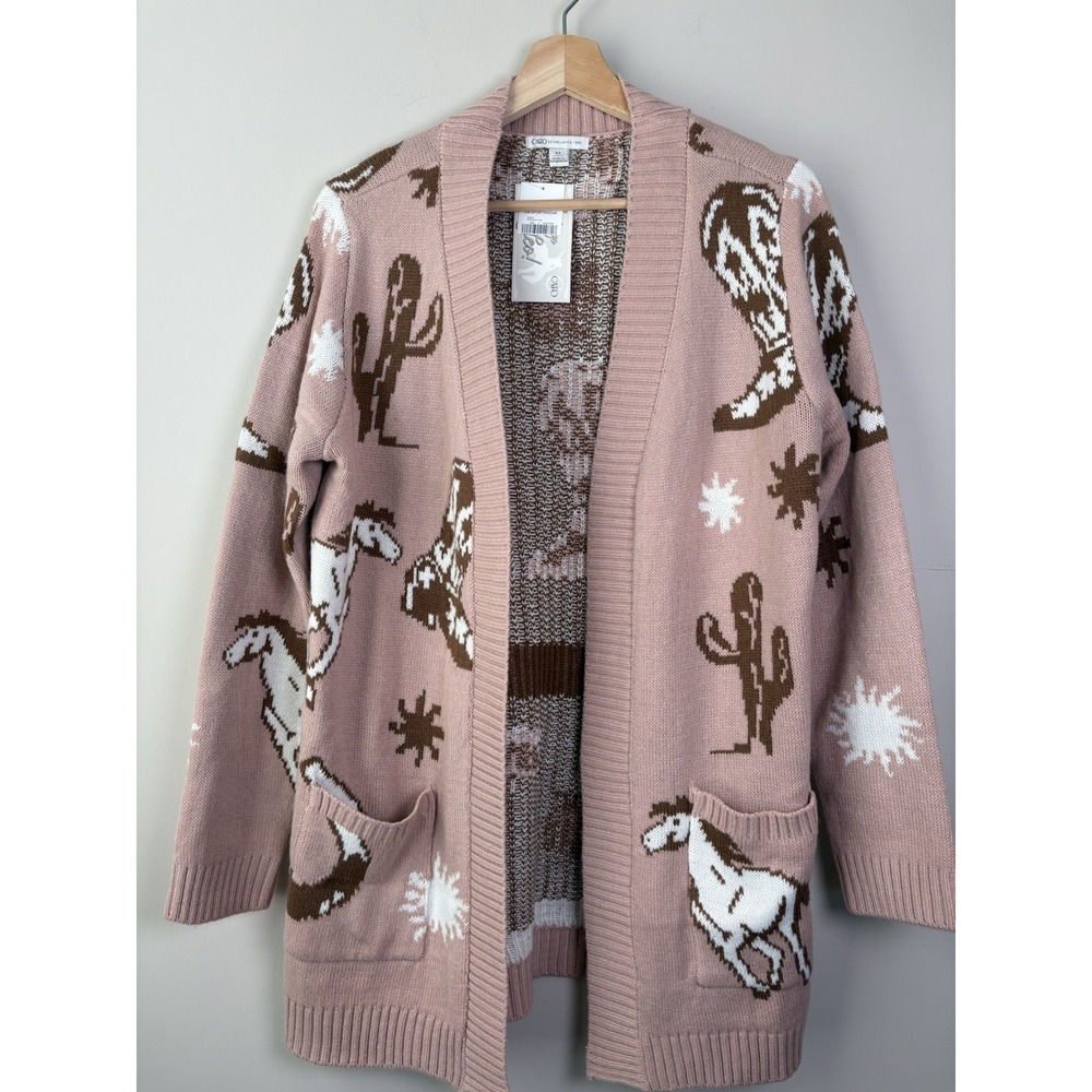 Women's Cato NWT Western Motif Pink  Cardigan